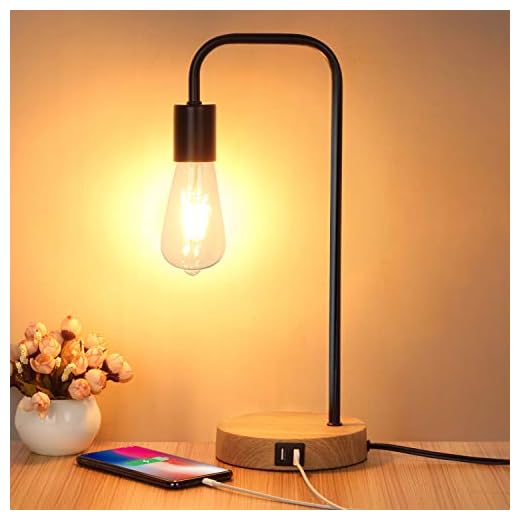 Touch Control Table Lamp, USB Desk Lamp, 3 Way Dimmable Modern Nightstand Lamp with Two USB Charging Ports for Bedroom, Living Room, Office, Dimmable Vintage 6W ST64 E26 LED Bulb Included