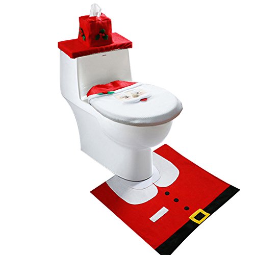 Conjunto de funda de inodoro y alfombra con diseño de Papa Noel, de la marca Unicoco, decoración de Navidad, algodón, Blanco, 35