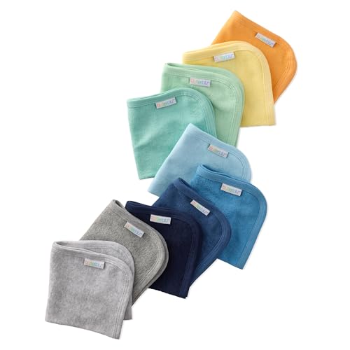 Image of Butterblu River 10-Pack Baby Terry Washcloths 100% Organic Cotton Absorbent for Baby and Toddler Boys & Girls, Sunny Blue Rainbow, One Size