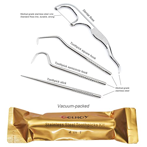 Gelmay Portable Toothpicks Pocket Set, Dental Floss Picks, Reusable Flosser, Travel Tooth Picker, Flossers For Adults, Stainless Steel Teeth Cleaning Kit #TOP5