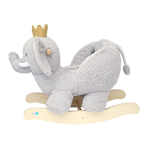 Manhattan Toy Plush Elephant Wooden Rocking Toy with Crown, Adjustable Seat Belt and Wooden Hand Grips Large - Thumbnail 3