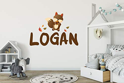 Fox Custom Name Wall Decal - Fox Wall Decal - Personalized Baby Fox Wall Art Sticker - Animal Series Wall Decal - Wall Decal For Nursery Bedroom Decoration (Wide 20"X13" Height) #TOP5