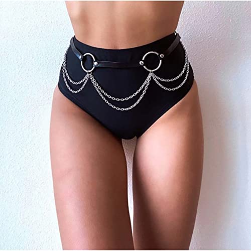 Cinturón de cadena festival punk KnSam: Joyería corporal boho de cuero negro para mujer 2