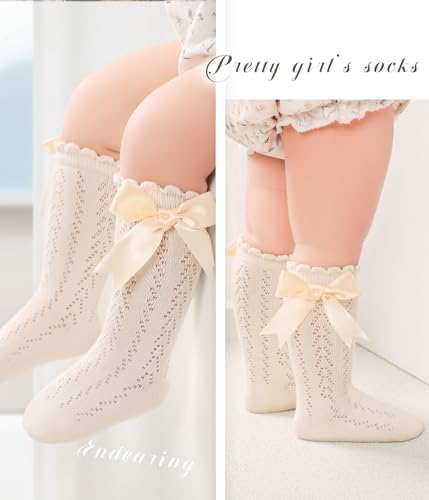 Image of CHUNG Toddler Baby Girls Knee Hight Stocking Cotton Socks 0-7Years Solid Color Bowknot Thin Spring Summer