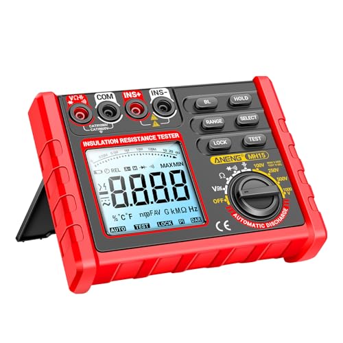 Insulation Tester, Digital Megohmmeter with 100V 250V 500V 1000V Test Voltage, 6000 Counts 0.1M ? 2000M ? Range DC AC Voltage Diode Tester with LCD Display