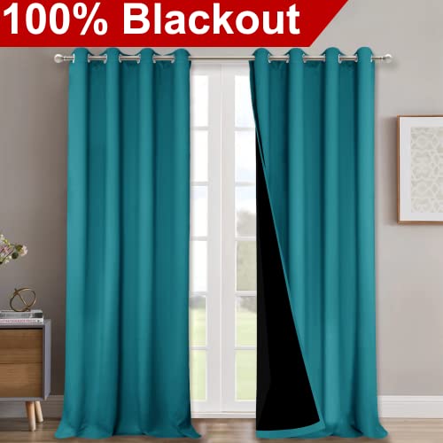 Image of NICETOWN Full Shading Curtains for Windows, Super Heavy-Duty Black Lined Blackout Curtains for Bedroom, Privacy Assured Window Treatment (Peacock Teal, Pack of 2, 52 inches W x 95 inches L)
