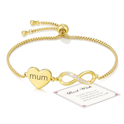 Image of Smilya Mum Bracelet Birthday Gifts for Women Teenage Girls, Adjustable Gold Heart Bracelet infinity Bracelet Gifts for Mum