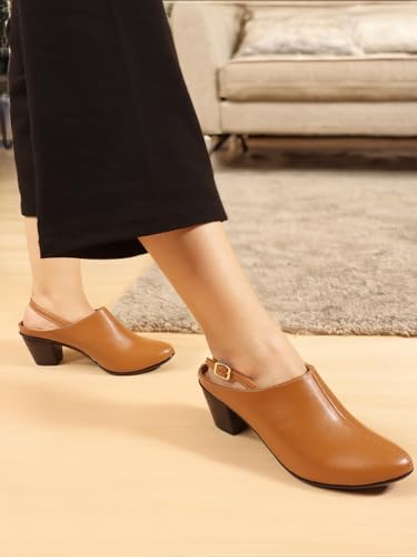 Image of Carlton London Women Comfortable Block Heel Round Toe Fashion Mule Shoes with Backstrap for Office, Casual and Formal Use