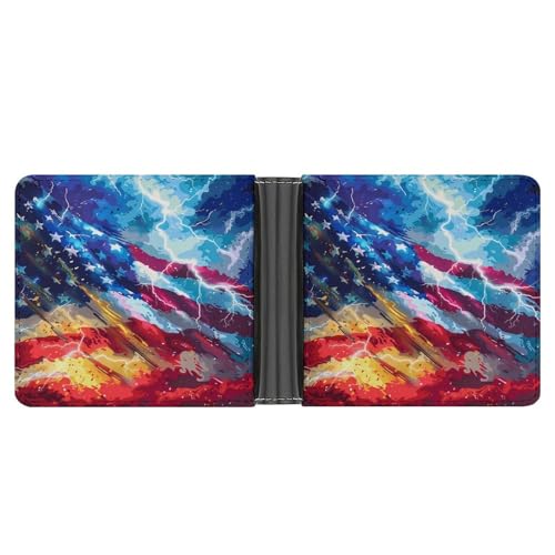 U.S. Flag Thunder Funny Men's Slim Bifold Wallet with Multiple Card Slots Front Pocket Purse
