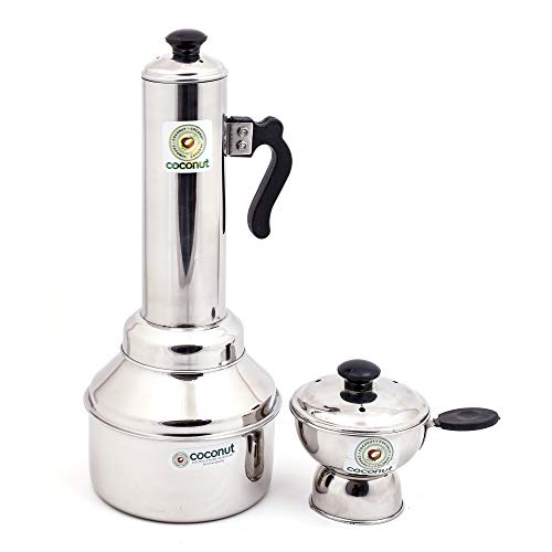 Coconut Stainless Steel Puttu Maker(Pressure Cooker Compactible) & Puttu Cup(200ml) – Set of 2 Units