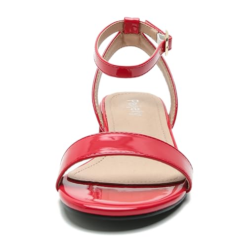 Image of Women's Ankle Strap Sandals, Low Block Heel, Open Toe Summer Dress Shoes with Buckle Closure