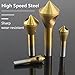 Bonsicoky 4PCS Titanium Coated Countersink Chamfer Deburring Tool Set, High Speed Steel Hole Deburring Tool, Metal Wood Drill Bits for Wood, PVC Board, Aluminum, Insulation Board