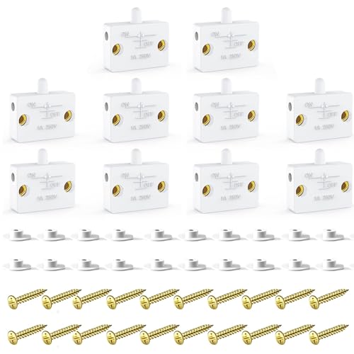Greluma 10 Piezas Interruptor de puerta de gabinete, interruptor de lámpara de gabinete, interruptores táctiles de armario de 250 V 1 A, interruptor de luz de armario-color blanco