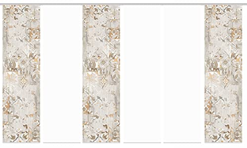 HOME WOHNIDEEN 84687 Schiebegardine HOLNY, Dekostoff, Seidenoptik Digitaldruck 245x60, Farbe:Taupe, Größe:245 x 60 cm, Anzahl:6er Set (3X Bedruckt, 3X Uni)