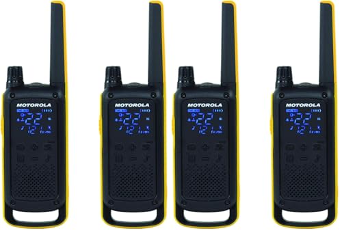Image of Motorola Solutions, Portable FRS, T470, Talkabout, Two-Way Radios, Emergency Preparedness, Rechargeable, 22 Channel, 35 Mile, Black W /Yellow, 4 Pack