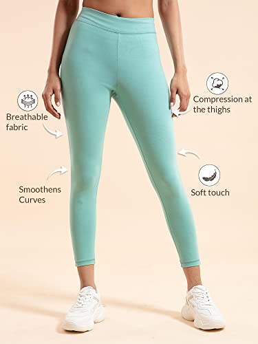Image of NYKD Women's Everyday Sports Leggings for Gym /Workout Cotton Ankle Length Skin Fit Comfy Tights | Stretchable | High Waist | Elastic Wasitband - NYAT 076
