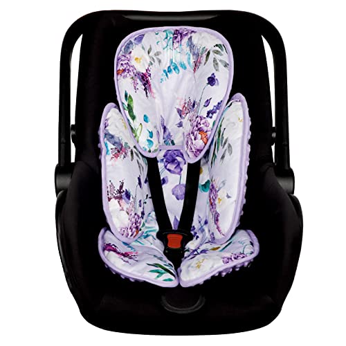 Image of CARUILI 2 in 1 Infant Car Seat Insert, Car Seat Head Support Baby Girls Boys, Soft Newborn Carseat Insert Cushion, Perfect for Carseats, Strollers, Swings (Purple Flower)