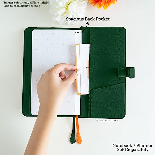 Image of NEORAH- PETITE Notebook SLEEVE with SNAP Button -[SLEEVE ONLY]|Vegan Leather|Office Diary Holder with Penloop|2 Front & 1 Back Pocket|4 Card Slots|2 BookMarks -Fits any PETITE Softcover - DARK GREEN