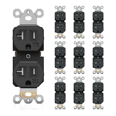 Duplex Receptacle Electrical Outlet 20A, Residential Grade Standard Wall Outlet, Tamper-Resistant, 2 Pole 3 Wire, Self-Grounding, Child Proof, Commercial Use, UL Listed, Black, 10 Pack Cover