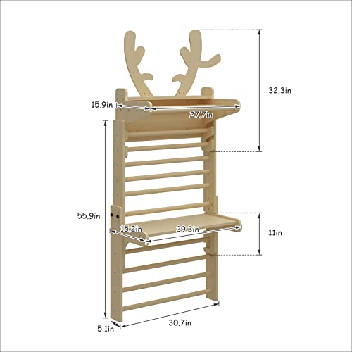 Banasuper Wooden Swedish Ladder Wall With Table Top Deer Horn Climbing Frame Set Triangle Climber For Kids Indoor Gymnastic Play Structure With Tabletop #TOP3