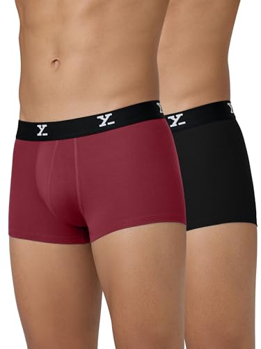 Image of XYXX Men's Underwear Ace IntelliSoft Antimicrobial Micro Modal Trunk Pack of 2 (Rio Red;Black; L)
