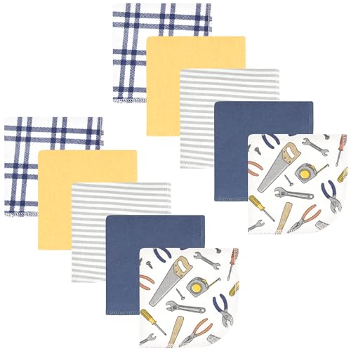 Image of Hudson Baby Unisex Baby Flannel Cotton Poly Washcloths, Construction Work 10Pk, One Size