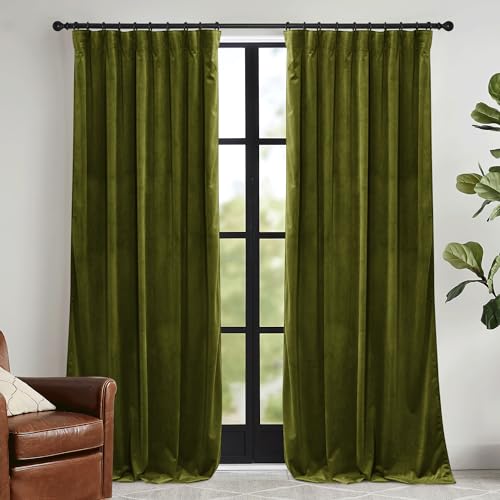 Image of RYB HOME Moss Green Velvet Blackout Curtains 84 inches Long with Hook Tape | Thermal Insulated, Privacy Protect, Room Darkening, Decorative Drapes, Bedroom Doorway Nursery, W42 x L84, 2 Panels