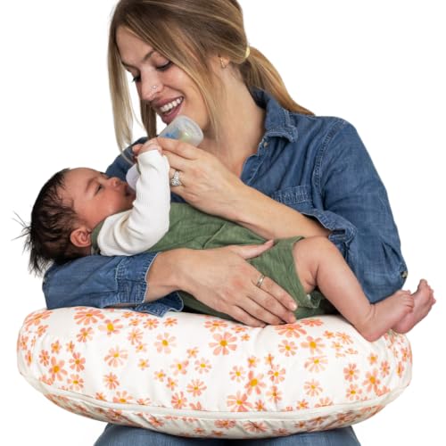 Image of Boppy Nursing Pillow - Verified Safe Breastfeeding Pillow with Softer Fill for Comfortable Support, Machine Wash & Dry Cover, Non-Toxic Materials - Soft Pink Daisies