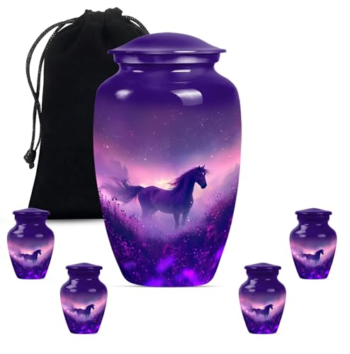Image of Horse Urn for Ashes - Large 10 Inch Cremation Urns for Human Ashes Adult Male - Companion Urns for Men - Funeral Urn for Adult Women - Decorative Ash Holders - 10 inch & 3 inch Pack of 5