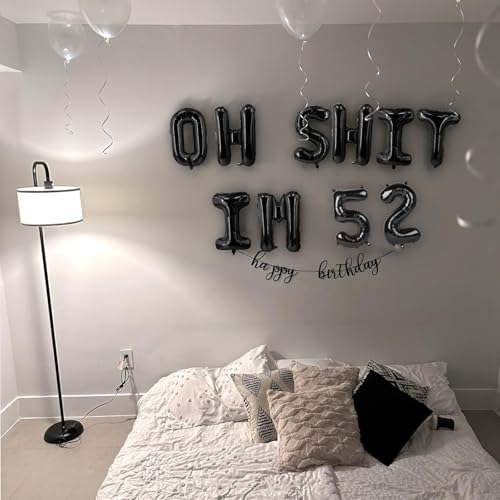 Image of Oh I'm 52! Latex Balloons 16 Inch Black Hallo Fifty Two Cheers to 52 Years Old Theme Decor for Man Woman Happy 52nd Birthday Party Photo Studio Prop Flag Decorations Favors Supplies