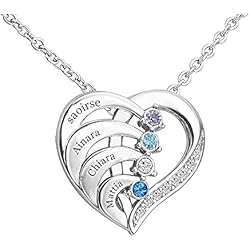 Colgantes Con Nombres De Hijos Yitoes Personalizado Collar Madre e Hija Corazón Colgante con 2 Nombres Grabado Collar Mujer Regalo Del día de la Madre, Cumpleaños de Navidad (plata)