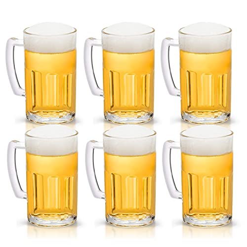 COKTIK 6 Pack Heavy Large Beer Glasses with Handle - 20 Ounce Glass Steins, Classic Beer Mug glasses Set