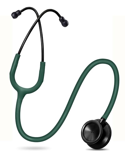 Image of FriCARE Dual Head Stethoscope - Stethoscopes for Nurses, Medical Nursing Students, Paramedics /EMT /LVN /VNA Backup Estetoscopio, Midnight Green Tube, Matte Black Finish Chestpiece