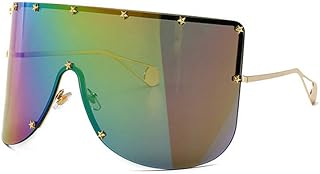 mincl/ Vintage Retro Shield Visor Sunglasses Women 2019 Oversized Windproof Glasses One Peice Big Frame Goggles Sun Glasses (Rainbow)