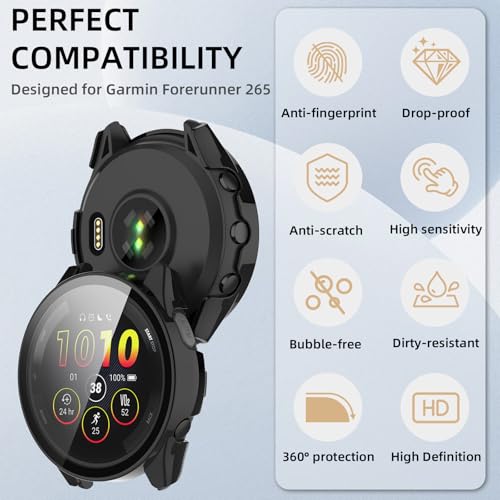 Image of Case Compatible with Garmin Forerunner 265, Hard PC Case with Tempered Glass Screen Protector, All-Round Protection, Scratch-Resistant and Shock-Absorbing Protective Case for Garmin Forerunner