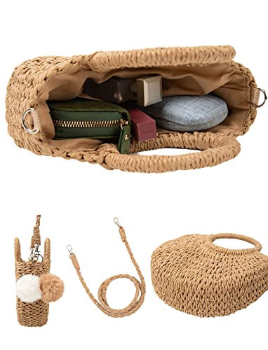 Garemcy Summer Beach bag Women's Straw Crossbody Bag Mini Travel Shoulder Bag Handmade Straw Tote Bag Womens Handbag3