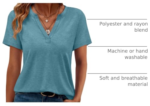Image of WEESO Womens Tops Summer Short Sleeve V Neck Blouses Business Casual Loose Fit Tshirts Trendy Fashion Outfits