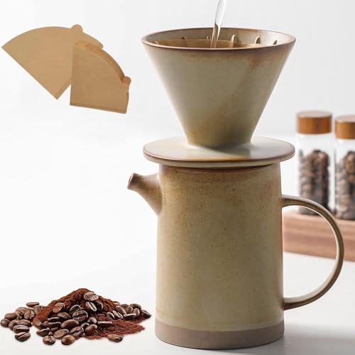 Comparison: Best Starbucks Pour Over Ceramic 10 DIF DECO Pour Over Coffee Maker Set Vintage Ceramic Pour Over V60 Coffee Dripper Set with 20 Count Paper Coffee Filters,for Home Café Restaurant Camping,15.8 Ounces(Yellow)