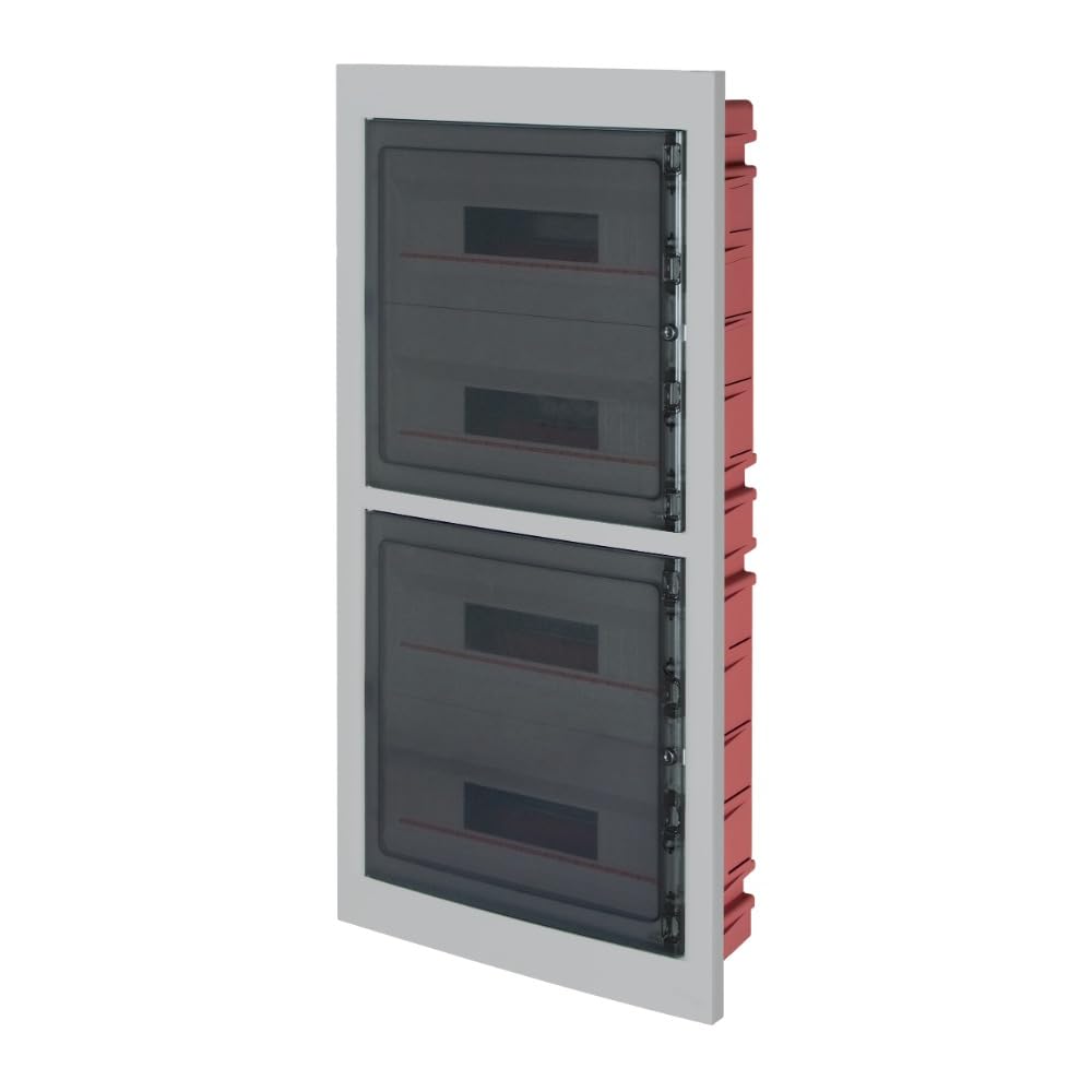 Panel elektryczny IP40, montaż podtynkowy, 72 moduły (4 x 18), 450 x 853 x 95 mm, szara rama, rozdzielnica z drzwiami przezroczystymi, skrzynka rozdzielcza do instalacji elektrycznych