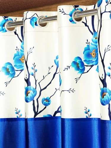 Image of Fashion String 2 Pieces 3D Tulip Patch Grommet Polyester Door Curtains - 7 Feet, Blue