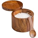 Salero de madera natural con tapa de cierre giratorio y ranura funcional para...