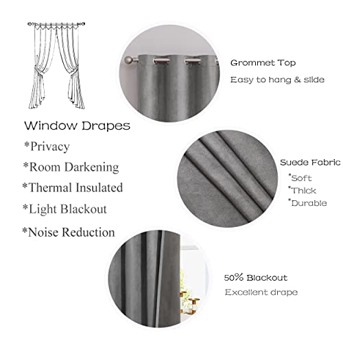 Faux Suede Window Curtain Panels 84 Inches Long With Grommet Top Solid Window Treatment Set Room Darkening Drapes For Bedroom/Living Room (2 Panels, Grey, 55"×84") #TOP5