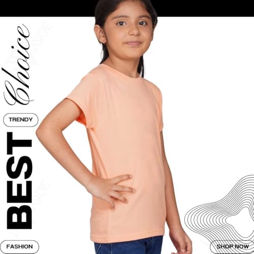 Image of Kids Round Neck Girls Tshirt | Short Sleeves | Natural Organic 100% Cotton Soft Comfortable Fabric | Plain Color Original Branded Half Sleeve | School t-Shirt for Girl Kid | Sleepwear Everyday Casual