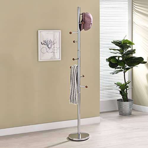 King's Brand Coat Furniture-Wilhelm 8-Hook Coat & Hat Rack Stand, Chrome #TOP13