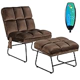 COSTWAY Sessel mit Hocker, Massagesessel mit 5 Vibrationsmodi & 4 Massagemotoren, Relaxsessel Fernsehsessel mit Fernbedienung und Seitentasche, Loungesessel für Wohnzimmer (Braun)