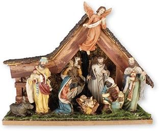 Loving JesusChristmas Nativity Scene 10 Resin Christmas Figures with Shed Xmas Ornaments Full Christmas Nativity Scene Made in Italy 89890