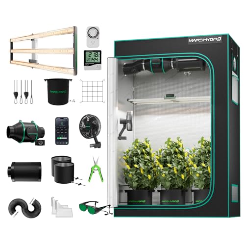 MARS HYDRO Growzelt Komplettset mit FC4000 Samsung LM301H App-Regelung Dimmbarer LED Grow Lampe,120X60X180cm 1680D Hoch Reflektierend Mylar Grow Box Komplettset,4" Effizientes Belüftungssatz