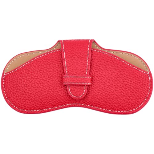 Image of CREATCABIN Leather Sunglasses Case Slim Glasses Case Portable Soft Eyeglasses Holder Spectacle Cases Pouch Bag Cover Lightweight with Cleaning Cloth Gift for ChristmasTravel Vacation 6.9x3.4 Inch Red