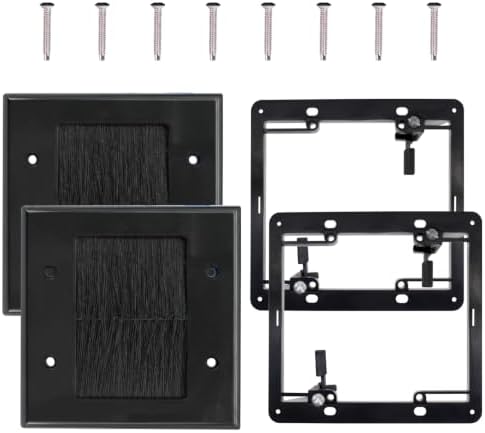 XGGYA Plastic Bracket 2gang Black and Brush Wall Plate Black 2pc, 2 Pack