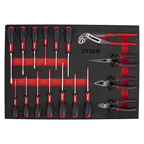 STIER Schraubendreher & Zangensatz, 17-teilig, in Weichschaumeinlage, als Einlage für den STIER Werkstattwagen Cover